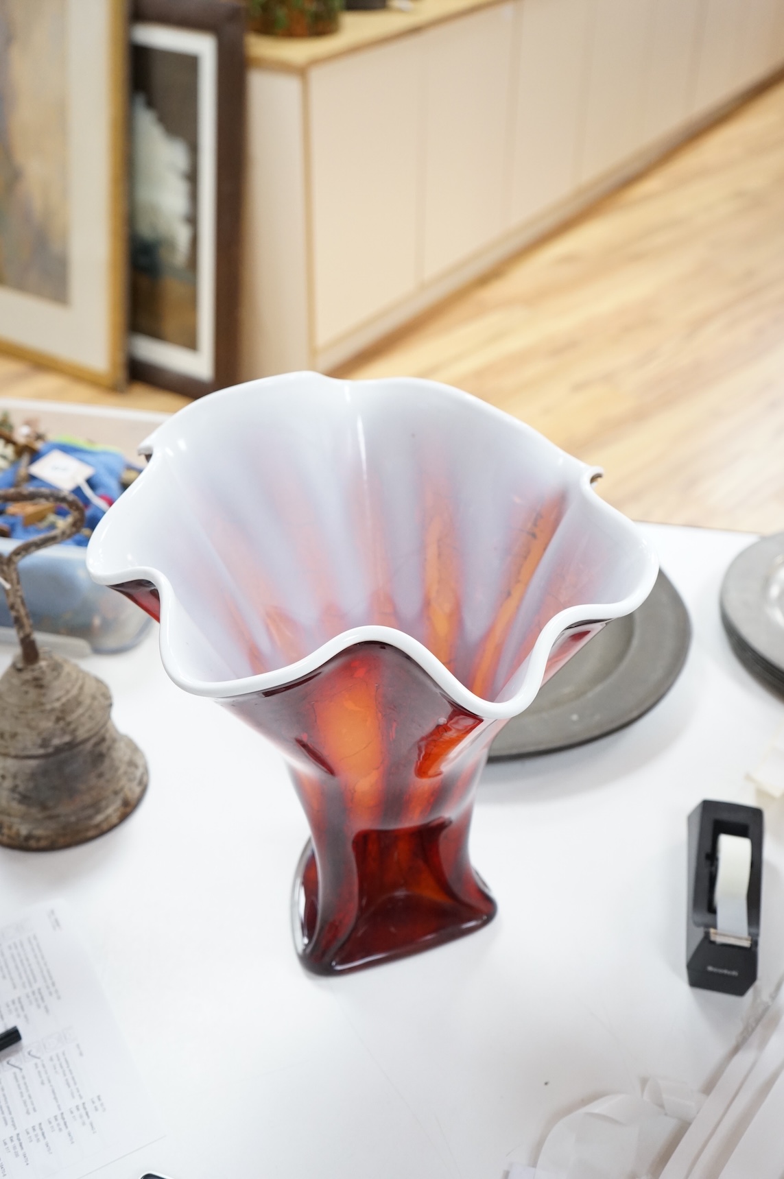 A Murano opaque and red glass vase, 34cm high